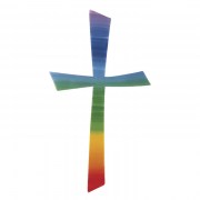 Motif en cire pour bougie de baptême, croix stylisée arc en ciel